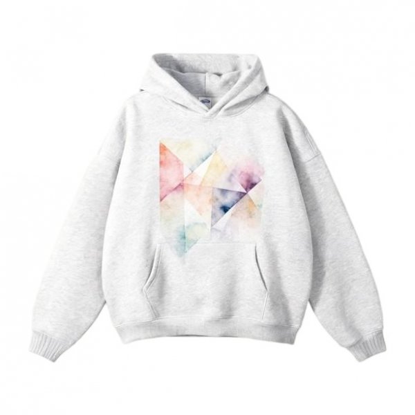 Gray Hoodie with Watercolor Geometric Print – Artistic Casual Daily Wear
