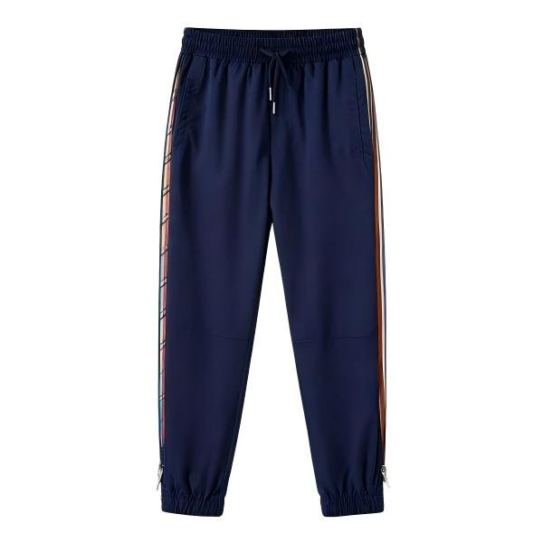 Men's Euro-American 320g Cotton Polyester Sports Pants - Navy Blue Autumn Loose Casual Trousers with Side Stripe