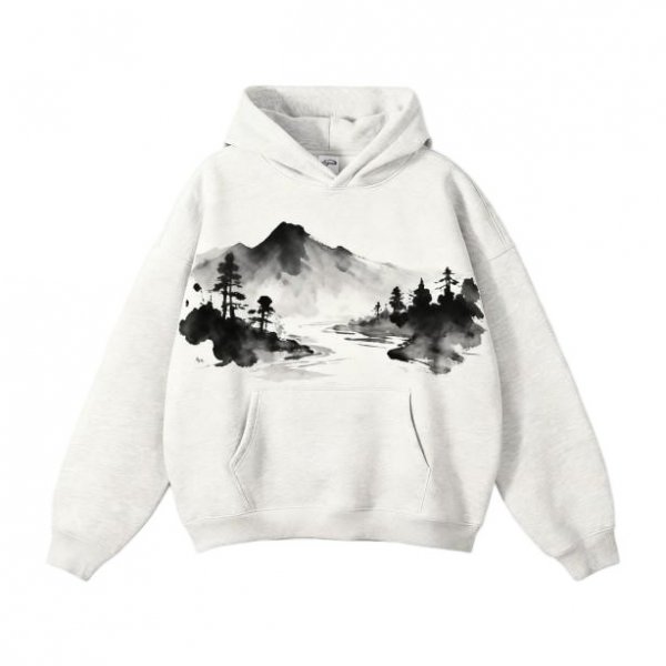 Luxury Oversize Gray Hoodie with Abstract Watercolor Print – Chic Casual Wear