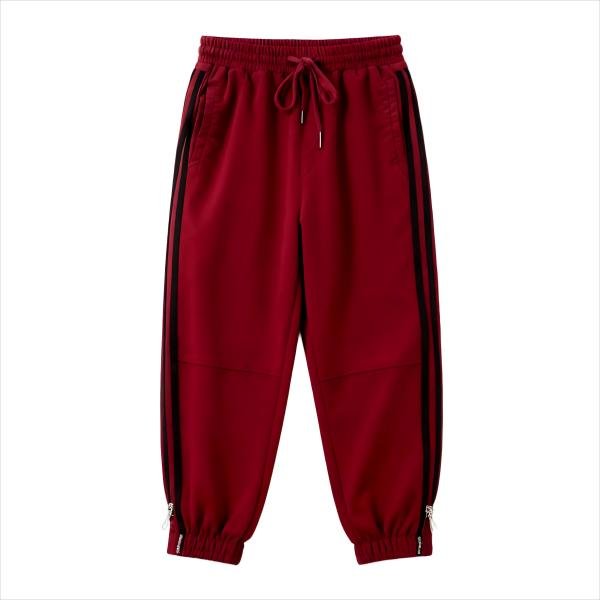 Hot Autumn Men's Euro-American 320g Cotton Polyester Pants - Burgundy Side Stripe Loose Casual Sports Long Trousers