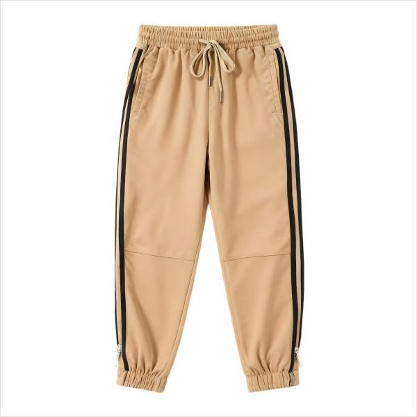 Autumn Must-have Men's Euro-American 320g Cotton Polyester Pants - Khaki Loose Casual Sports Trousers with Side Stripe