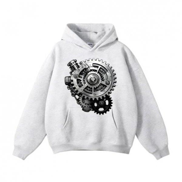 Ultra-Soft Gray Oversize Hoodie with Modern Digital Art Print – Futuristic Casual Wear